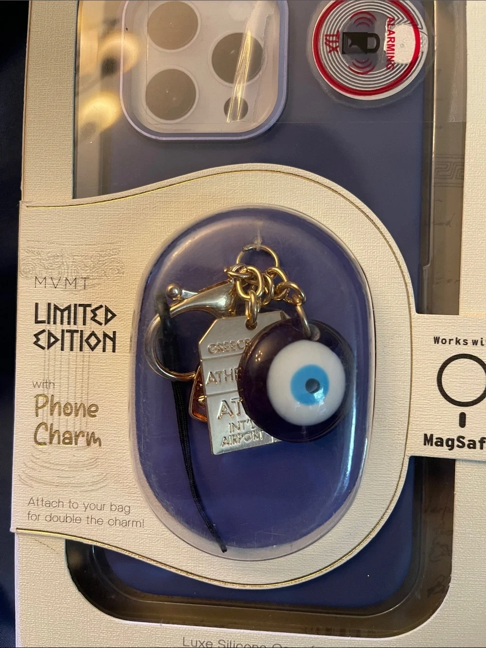 MVMT Blue Silicone iPhone Case with Gold-Tone Charm and Eye Motif